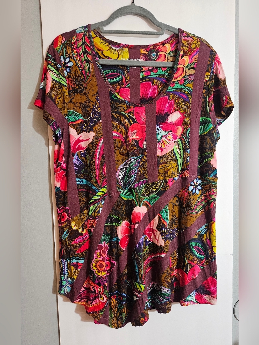 Soft Surroundings Floral Tunit Top Short Sleeves Striped Women's Top